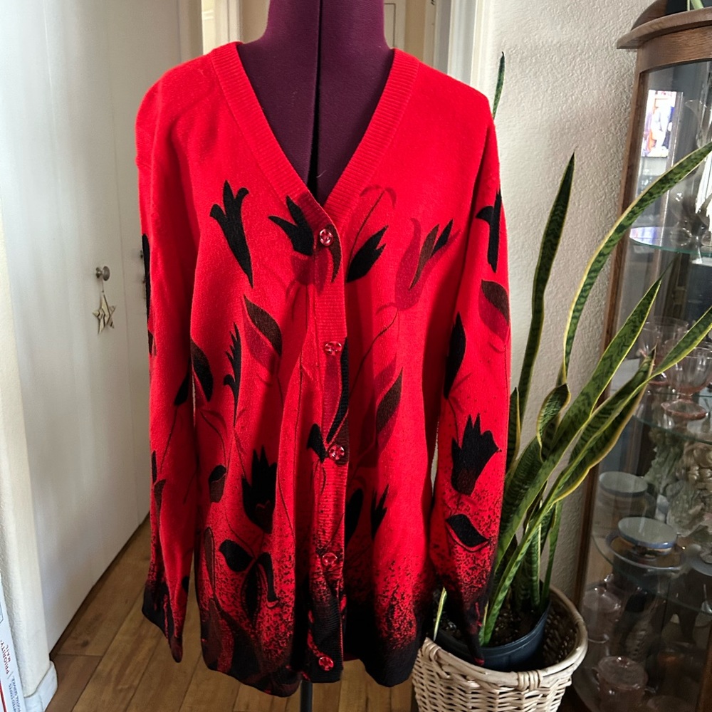 T C Fashion Red And Black Button Down Cardigan